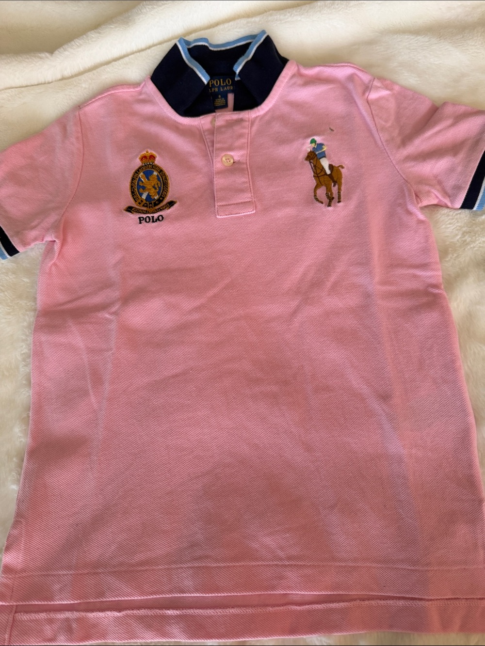 Polo by Ralph Lauren Pink Polo with Navy Trim & Embroidered Crest